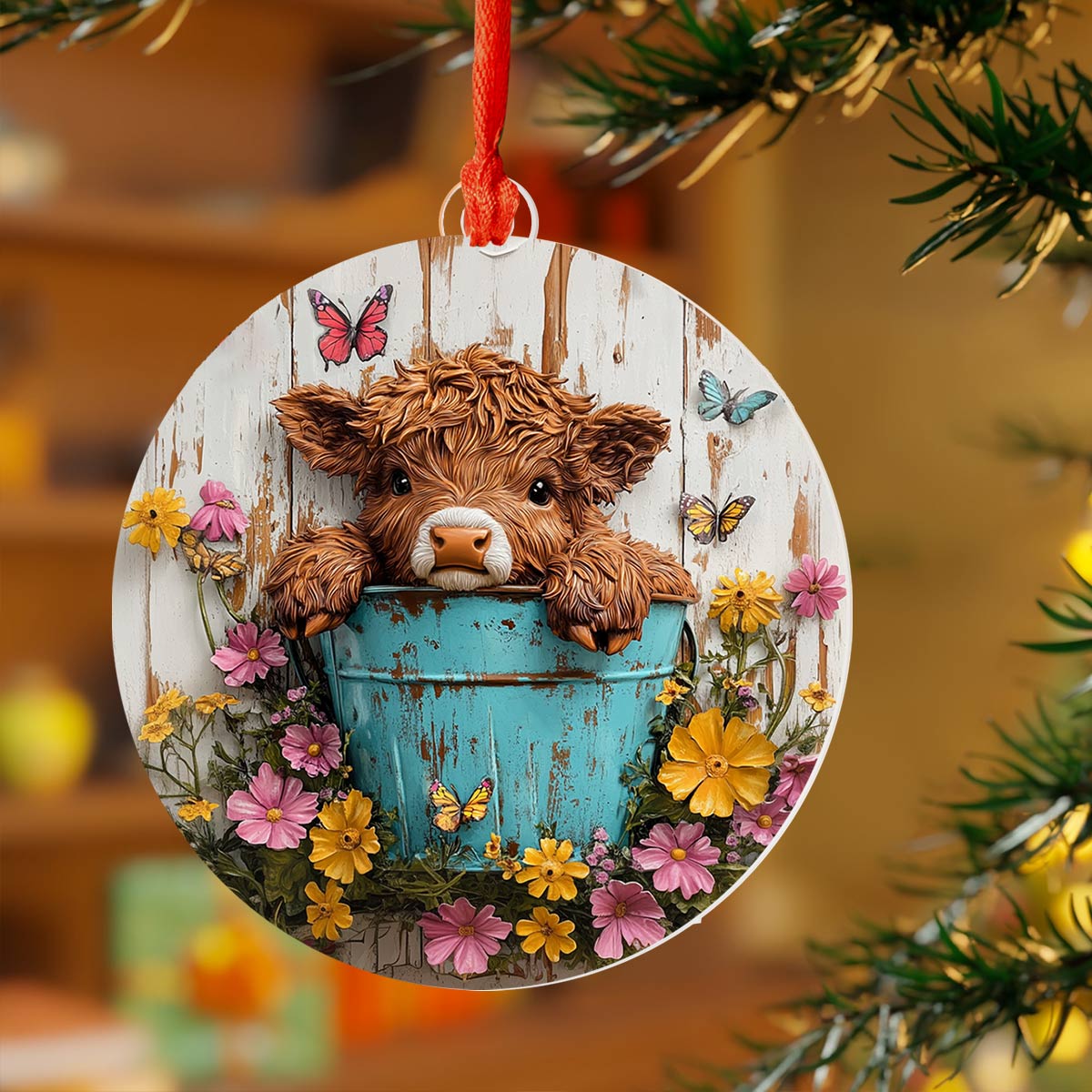 Shineful 2D Acrylic Ornament Floral Cow