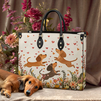 Shineful Leather Bag Floral Dachshund With Heart