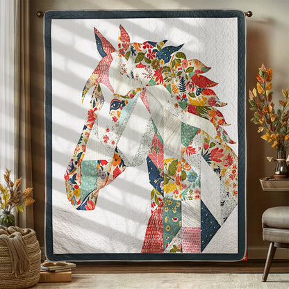 Shineful Flat Print Faux Quilt Blanket - Charming Floral Horse