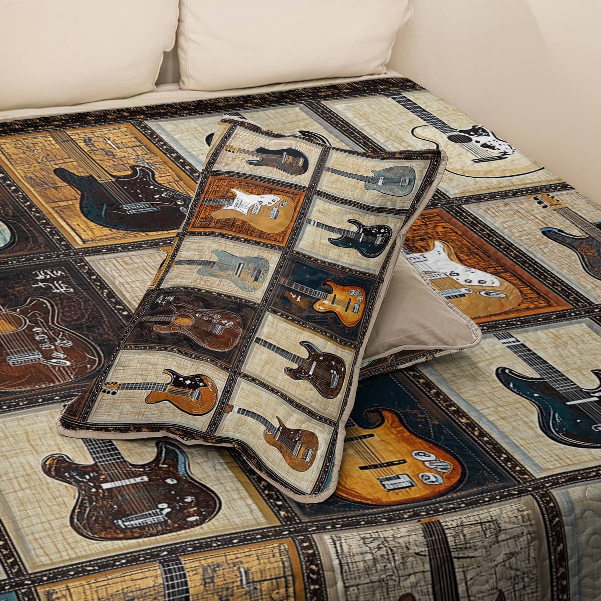 Shineful All Season Quilt 3-Piece Set - Vintage Guitar Patchwork