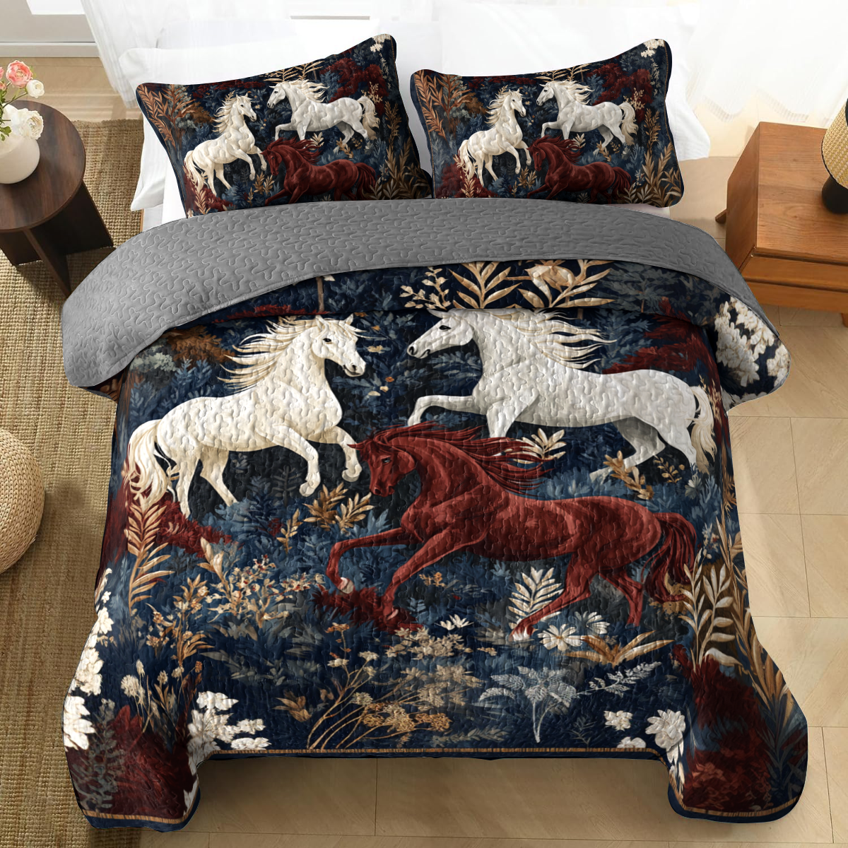 Shineful All Season Quilt 3-Piece Set - Wild Elegance Horse