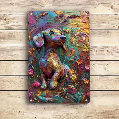 Shineful 2D Flat Print Metal Sign Colorful Dachshund