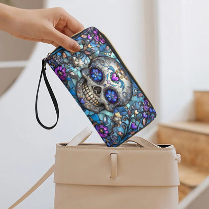 Shineful Leather Clutch Purse With Wristlet Strap Handle Lumina Gothic Skull