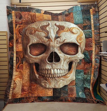 Shineful Flat Print Faux Quilt Blanket - Timeless Skull Artistry