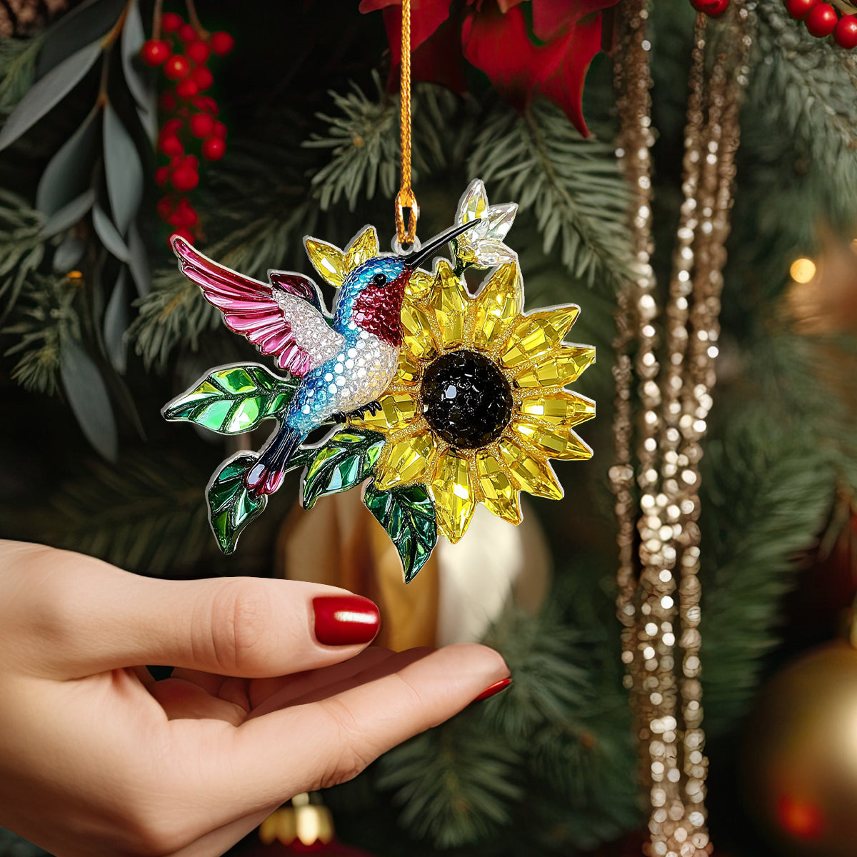 Shineful 2D Acrylic Ornament Crystal Hummingbird And Sunflower