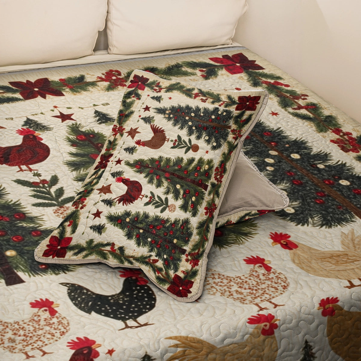 Shineful All Season Quilt 3-Piece Set Festive Rooster Farmyard