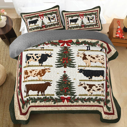 Shineful All Season Quilt 3-Piece Set Beautiful Christmas Cattle