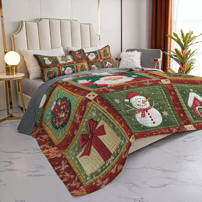 Shineful All Season Quilt 3-Piece Set Festive Santa & Snowman