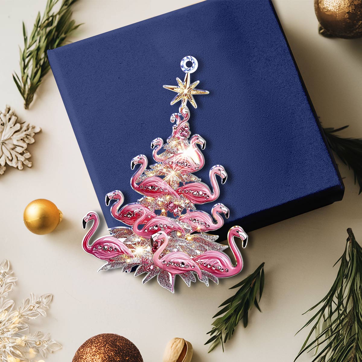 Shineful 2D Acrylic Ornament Pink Flamingo Christmas Tree