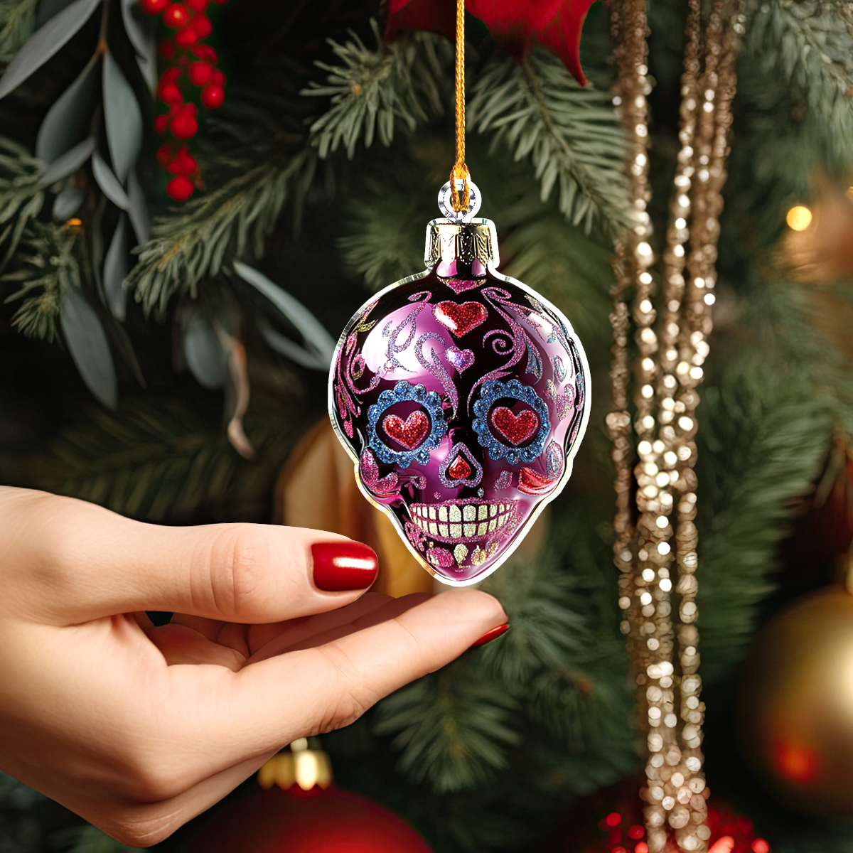 Shineful 2D Acrylic Ornament Vibrant Skull Christmas Lights