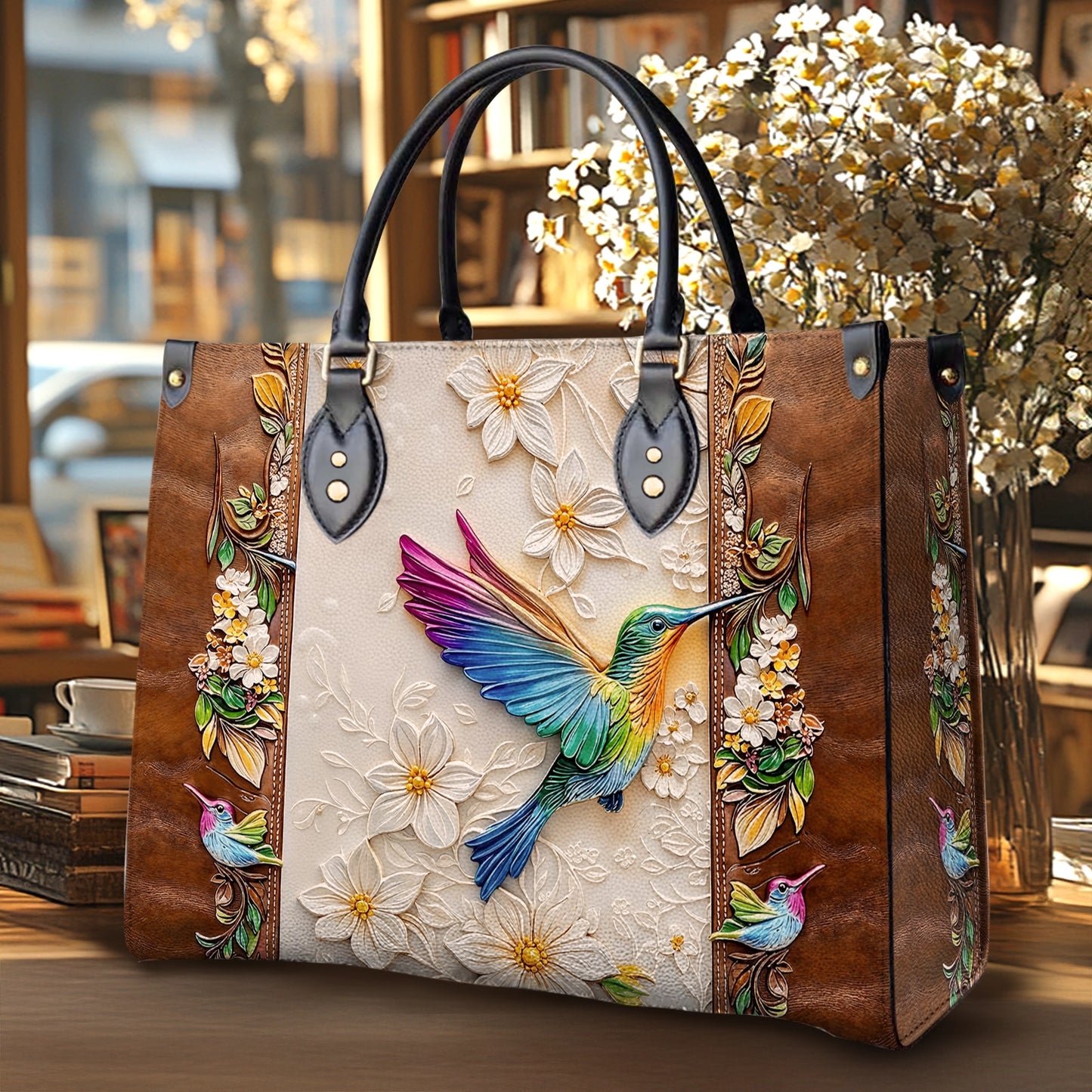 Shineful Leather Bag Fluttering Blooms