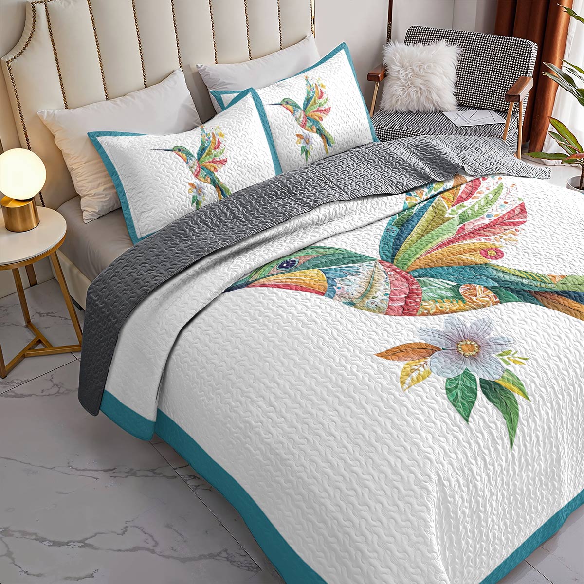 Shineful All Season Quilt 3-Piece Set - Hummingbird Whimsical Wonder