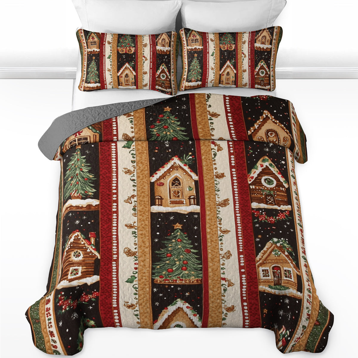 Shineful All Season Quilt 3-Piece Set Festive Gingerbread House