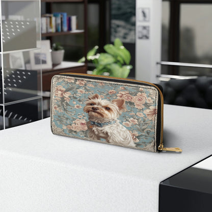 Shineful Leather Clutch Purse With Wristlet Strap Handle Yorkie Elegance