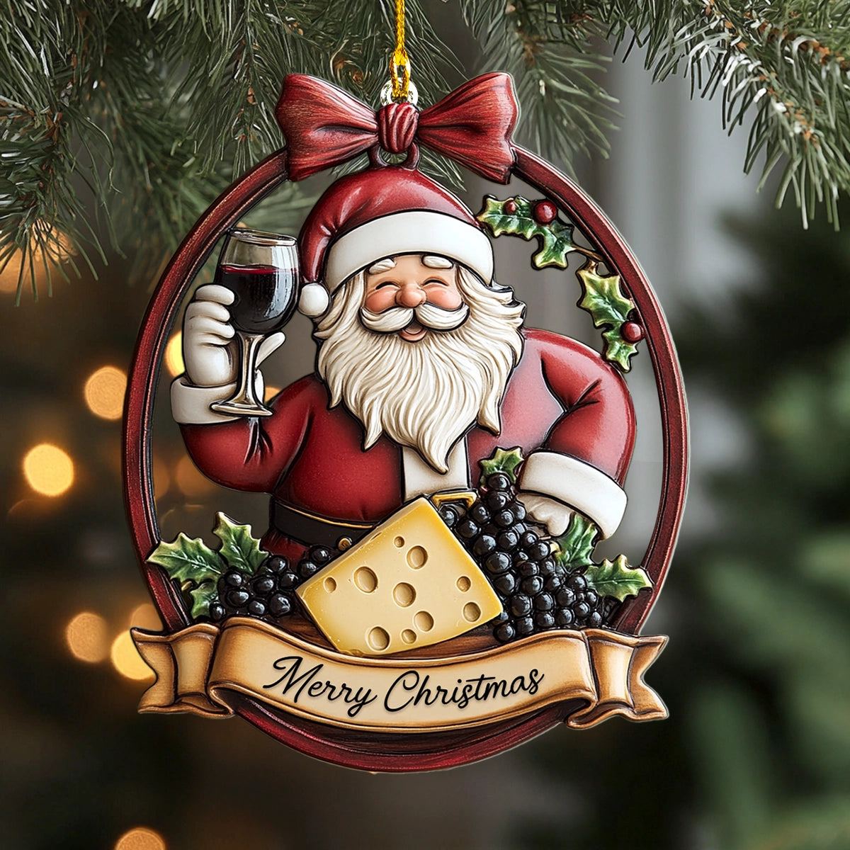 Glänzendes 2D-Acryl-Ornament Santa's Vino Cheer