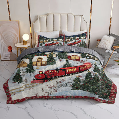 Shineful All Season Quilt 3-Piece Set Christmas Train Winter Wonderland