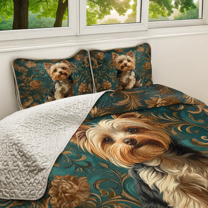 Shineful All Season Quilt 3-Piece Set Regal Yorkie Elegance