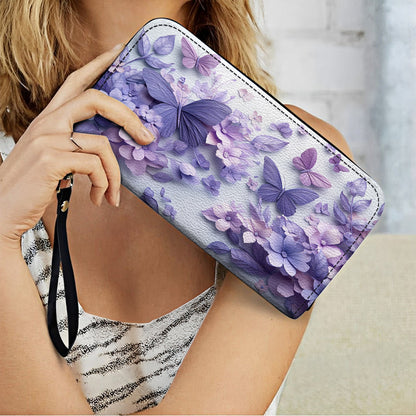 Shineful Leather Clutch Purse With Wristlet Strap Handle Wings Over Blooms