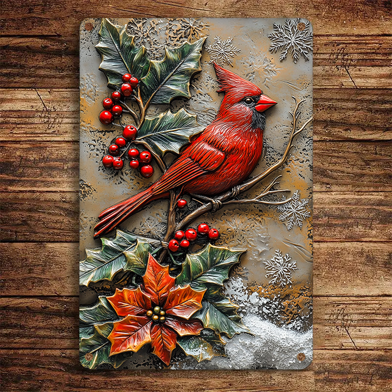 Shineful 2D Metal Sign Snowy Cardinal