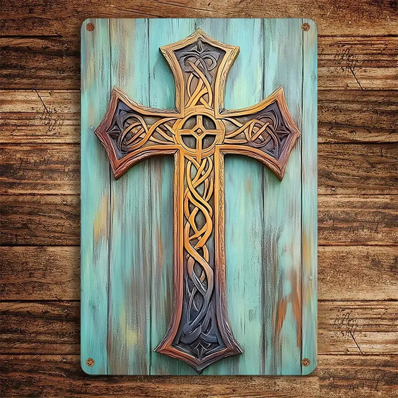 Shineful 2D Metal Sign Vintage Wooden Cross