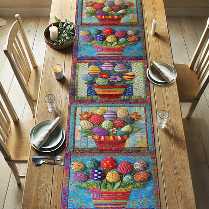 Shineful 2D Flat Print Quilted Table Runner Vibrant Easter Eggs Basket