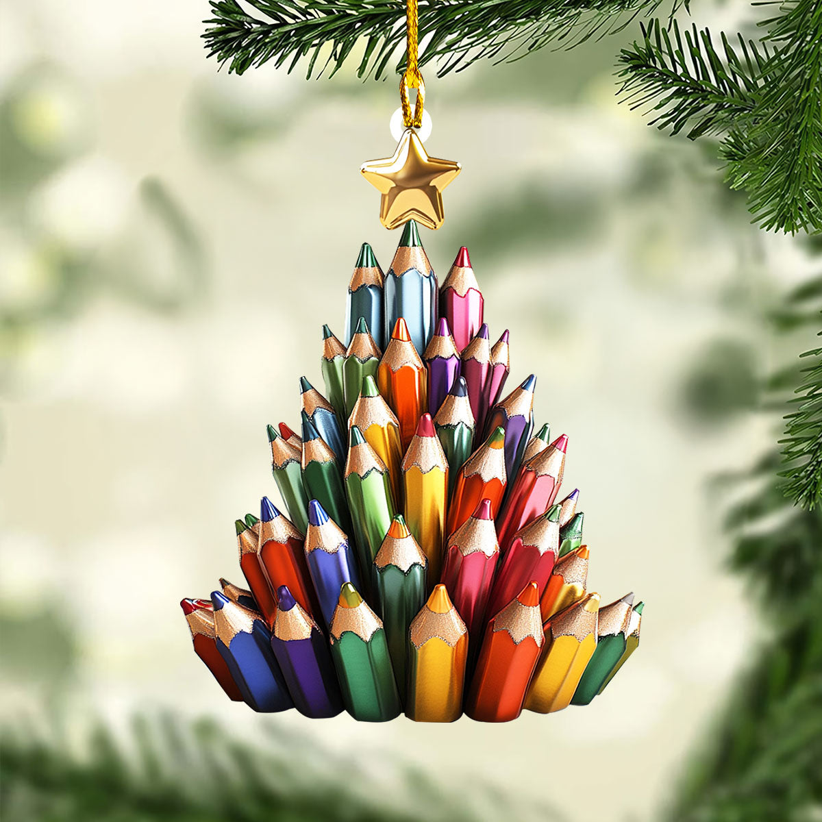 Ornement en acrylique 2D brillant – Forêt de crayons fantaisistes 