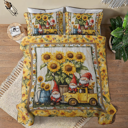 Ensemble de courtepointe toutes saisons Shineful 3 pièces Gnome Sweet Gnome Sunflower