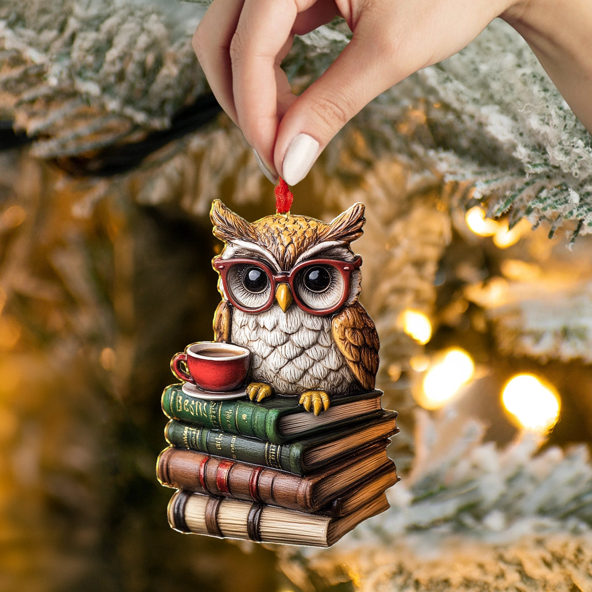 Shineful 2D Acrylic Ornament Reading Sips Owl