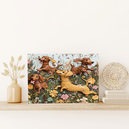 Shineful 2D Flat Print Metal Sign Cute Dachshunds In Flowers Garden