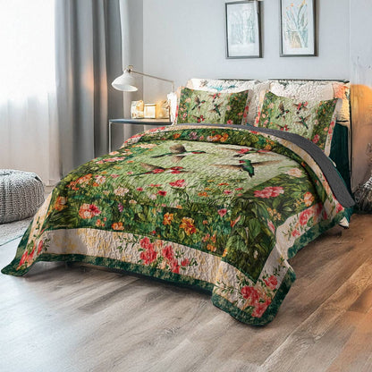 Shineful All Season Quilt 3-Piece Set - Hummingbird Emerald Dance