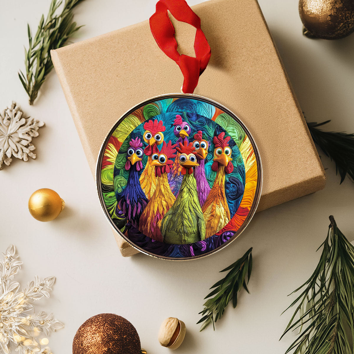 Shineful 2D Acrylic Ornament - Holiday Chicken Hilarity