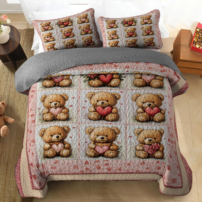 Shineful All Season Quilt 3-Piece Set - Teddy Hearts