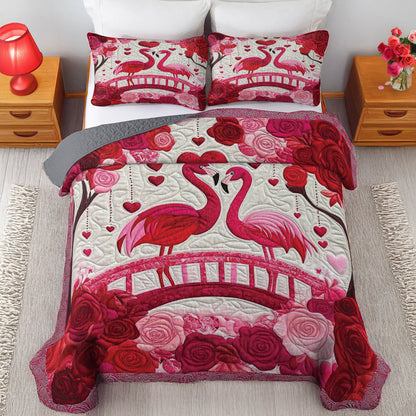 Shineful Flat Print All Season Quilt 3-Piece Set - Flamingo Couple