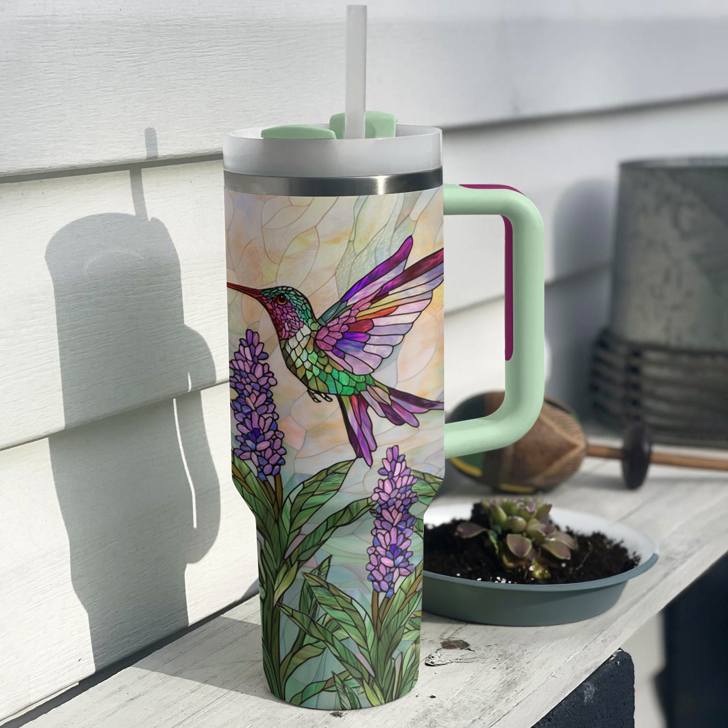 Shineful Tumbler Stained Glass Hummingbird