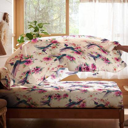 Shineful 4-Piece Bed Sheet Set Hummingbird Heaven