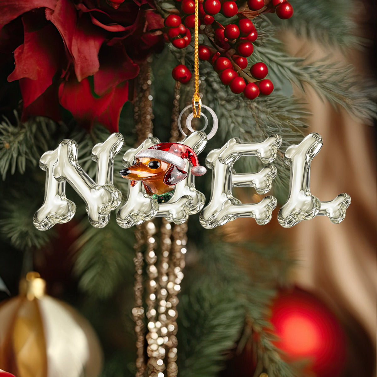 Shineful 2D Acrylic Ornament - Noel Dachshund Bone