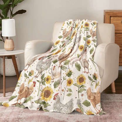 Shineful Fleece Blanket Sunflower Chickens