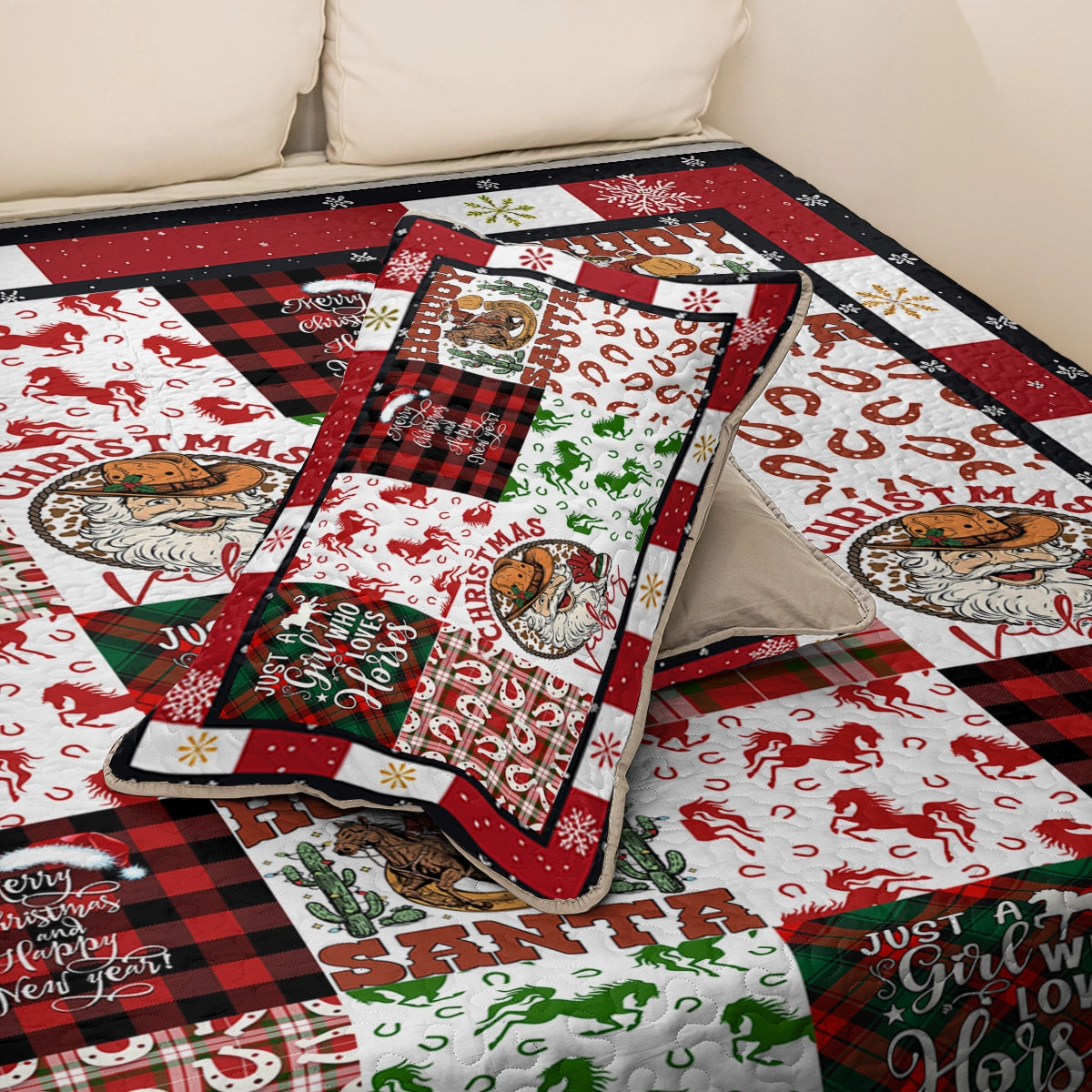 Shineful All Season Quilt 3-Piece Set Horse Christmas Cowgirl Spirit