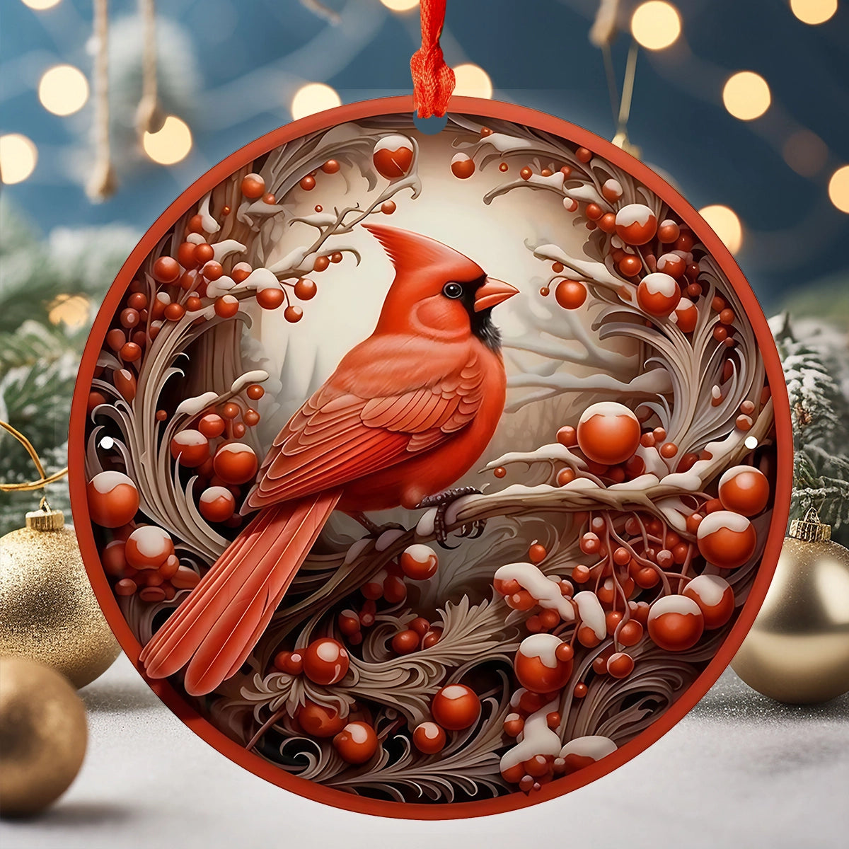 Shineful 2D Acrylic Ornament Snowberry Cardinal