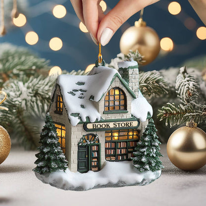 Shineful 2D Acrylic Ornament Snowy Bookstore Christmas