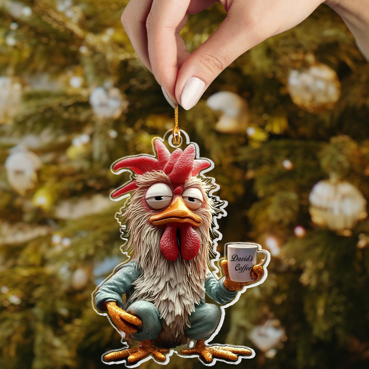 Glänzendes personalisiertes 2D-Acryl-Ornament – ​​Grumpy Rooster