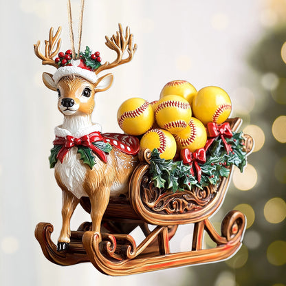 Shineful 2D Acrylic Ornament - Reindeer Softball Sleigh