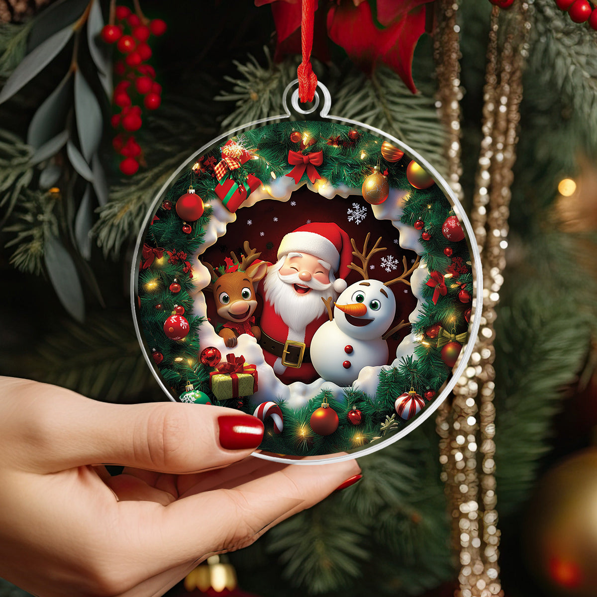 Shineful 2D Acrylic Ornament - Santa and Friends Holiday