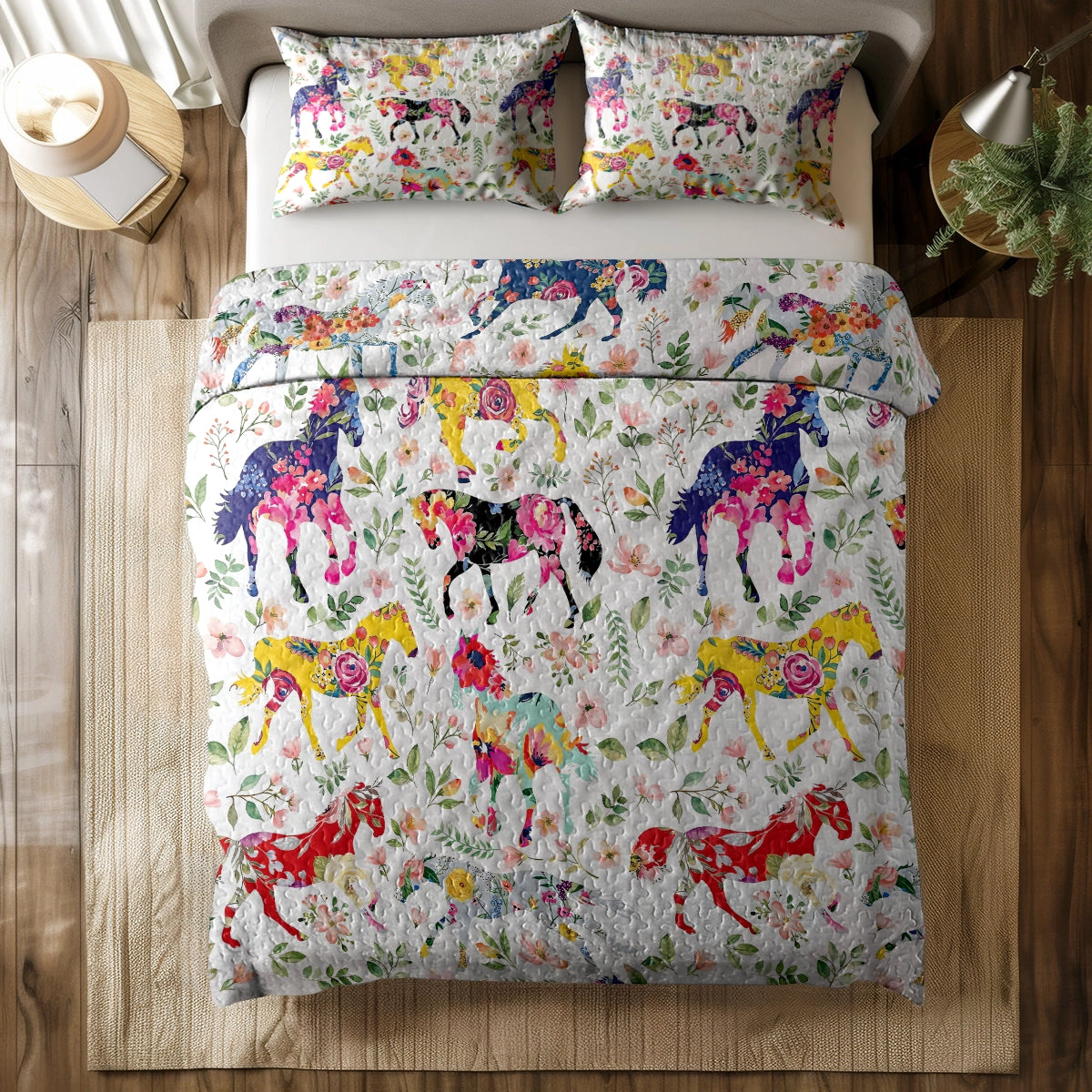 Shineful All Season Quilt 3-Piece Set - Floral Horse