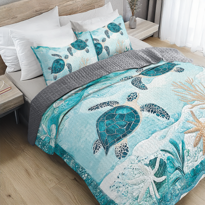 Shineful All Season Quilt 3-Piece Set - Elegant Sea Turtle