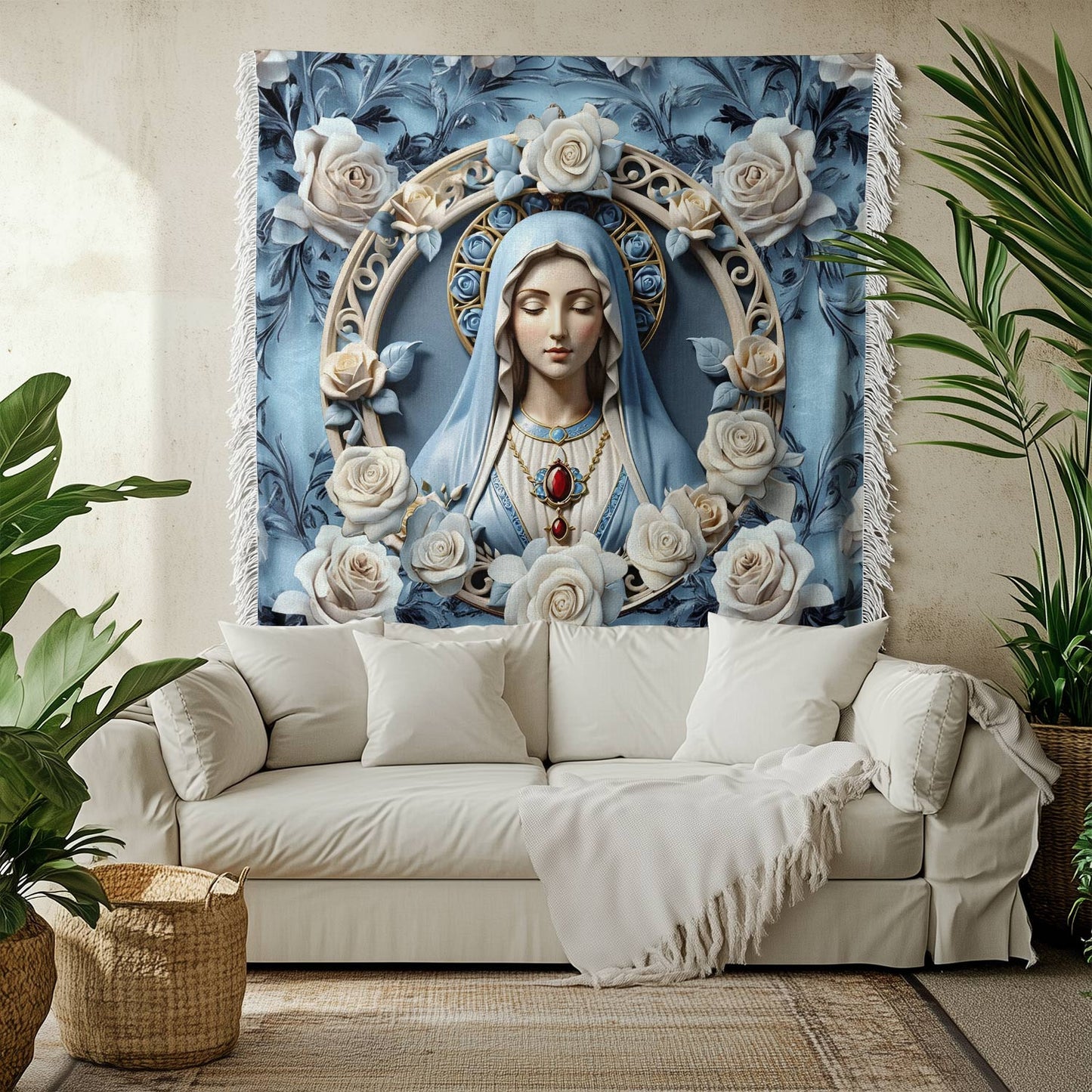 Shineful Woven Tapestry Throw Blanket Blessed Virgin Mary