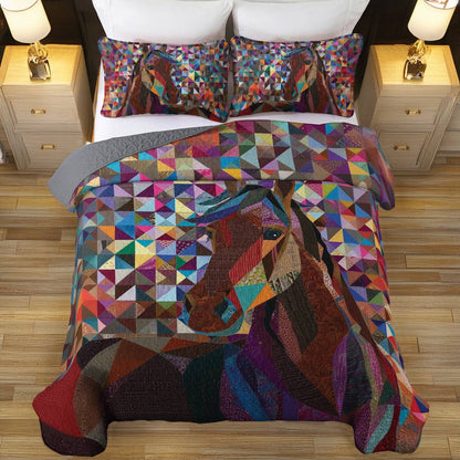 Shineful All Season Quilt 3-Piece Set Colorful Horse