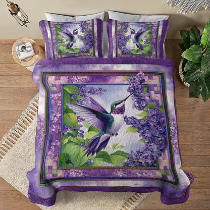 Shineful All Season Quilt 3-Piece Set - Lilac Flight: Hummingbird Quilt