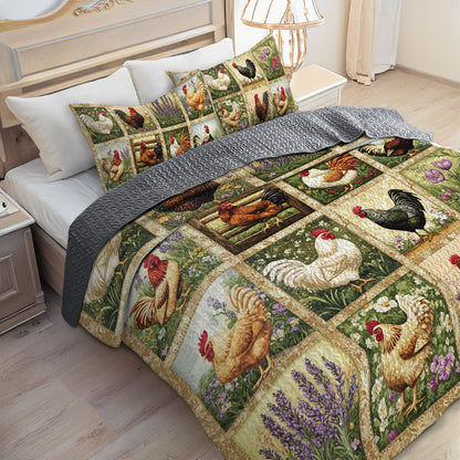 Shineful All Season Quilt 3-Piece Set Floral Chicken Vintage