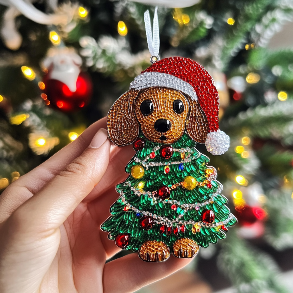 Shineful 2D Acrylic Ornament Cute Dachshund Christmas Tree